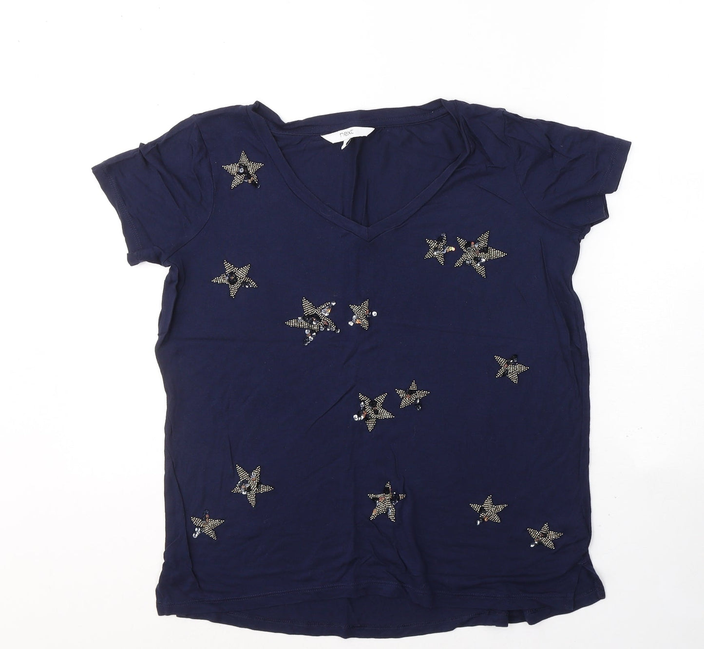 NEXT Womens Blue  Viscose Basic T-Shirt Size 6 Round Neck - Stars