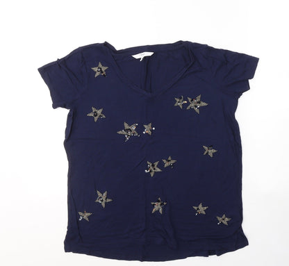 Preloved NEXT Womens Blue  Viscose Basic T-Shirt Size 6 Round Neck - Stars - Front
