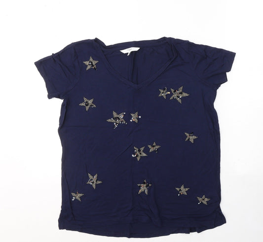 NEXT Womens Blue  Viscose Basic T-Shirt Size 6 Round Neck - Stars