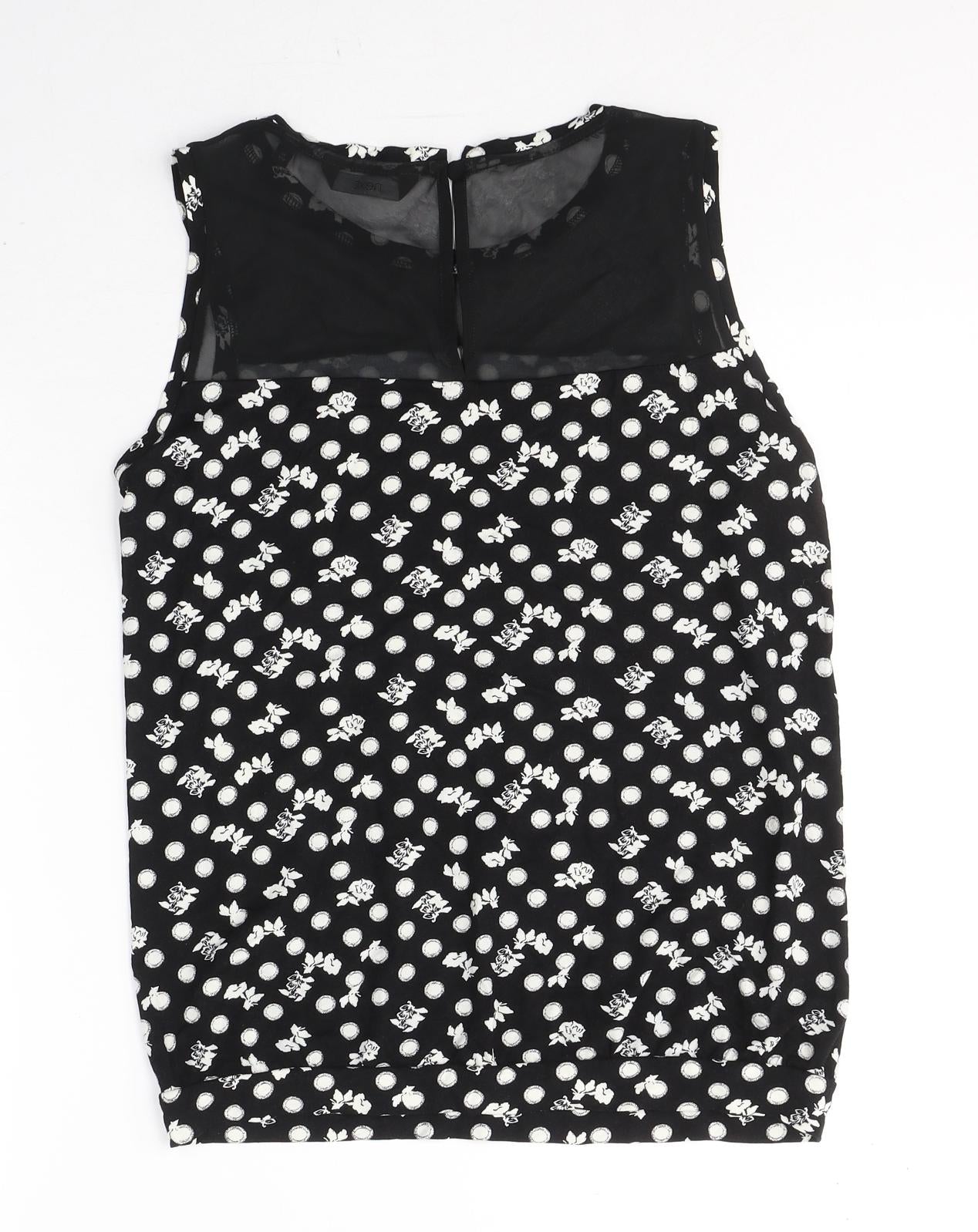 NEXT Womens Black Geometric Viscose Basic Blouse Size 10 Round Neck
