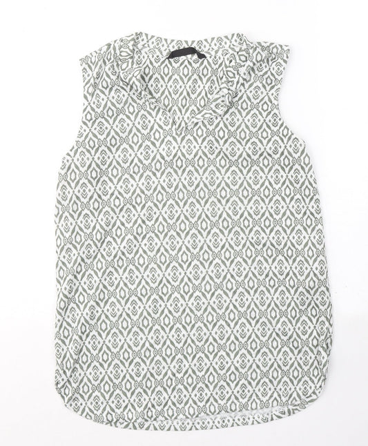 Dunnes Stores Womens Green Geometric Polyester Basic Tank Size 8 V-Neck