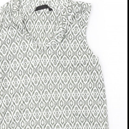 Dunnes Womens Green Geometric Polyester Basic Tank Size 8 V-Neck