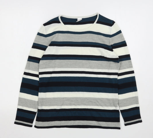 Preworn Womens Multicoloured Round Neck Striped Acrylic Pullover Jumper Size 12
