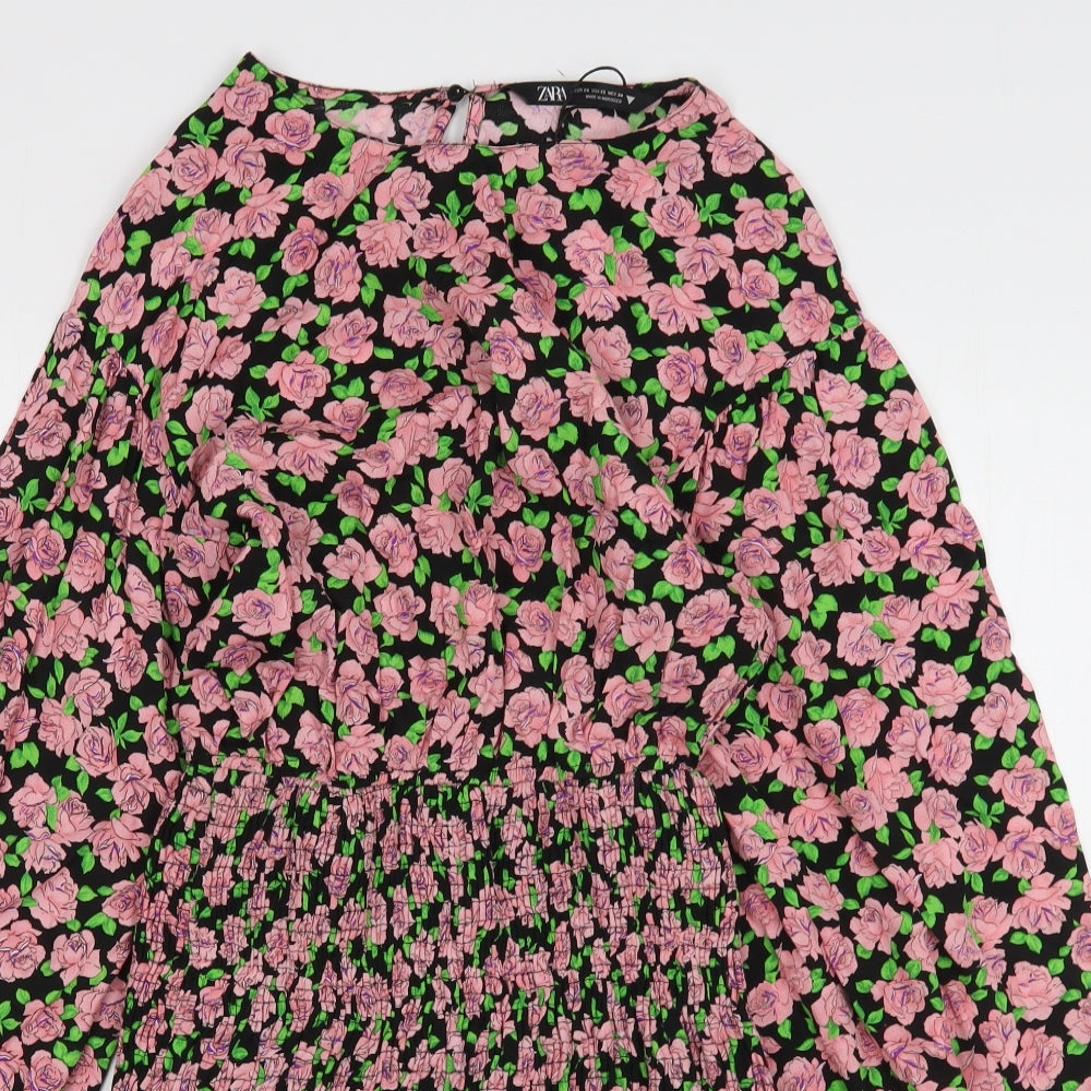 Zara Womens Pink Floral Viscose Sheath  Size XS  Round Neck