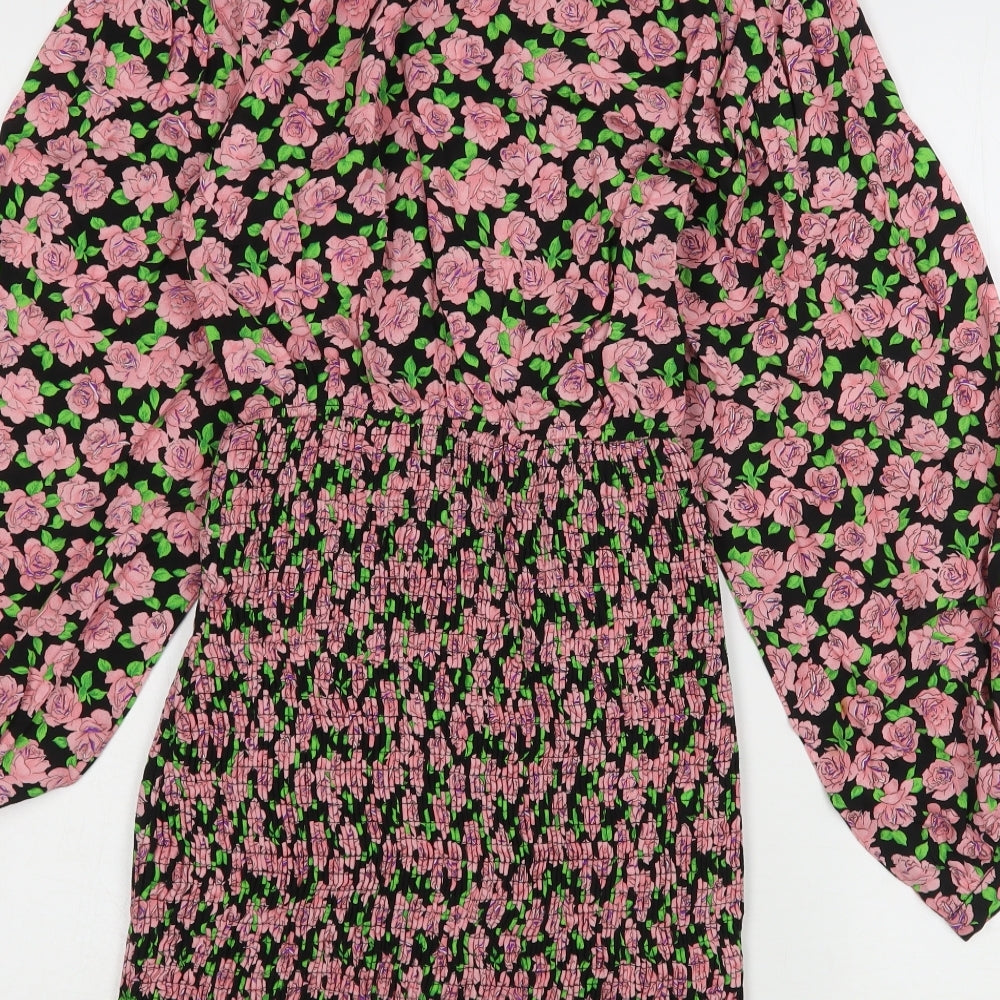 Zara Womens Pink Floral Viscose Sheath  Size XS  Round Neck