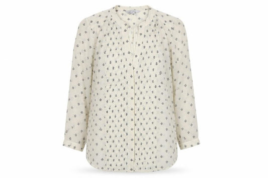 H&M Womens Beige Geometric Polyester Basic Button-Up Size 6 V-Neck