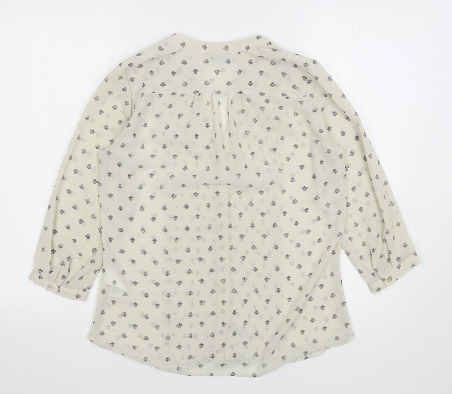 H&M Womens Beige Geometric Polyester Basic Button-Up Size 6 V-Neck