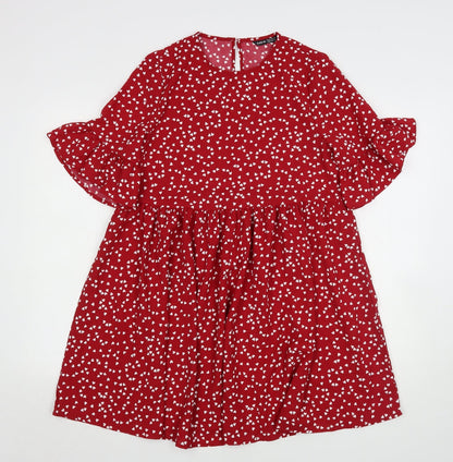SHEIN Womens Red Polka Dot Polyester A-Line  Size 6  Round Neck