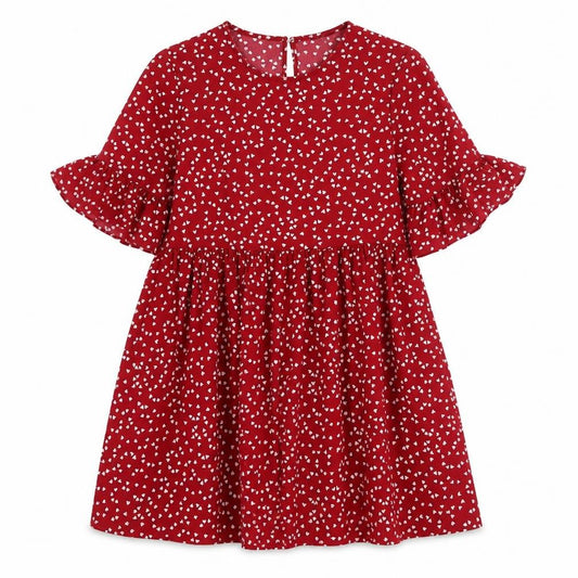 Shein  Womens Red Polka Dot Polyester A-Line  Size 6  Round Neck