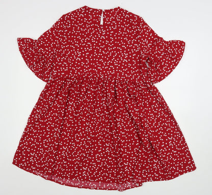 SHEIN Womens Red Polka Dot Polyester A-Line  Size 6  Round Neck