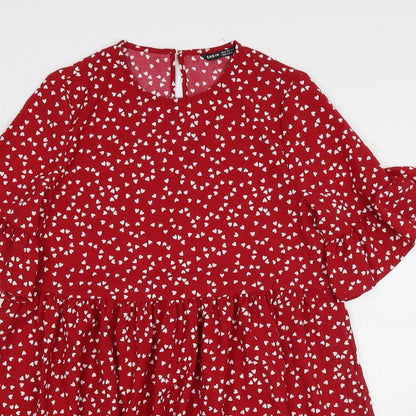 SHEIN Womens Red Polka Dot Polyester A-Line  Size 6  Round Neck