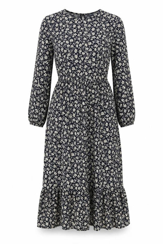 Primark Womens Blue Floral Viscose A-Line  Size 6  Round Neck