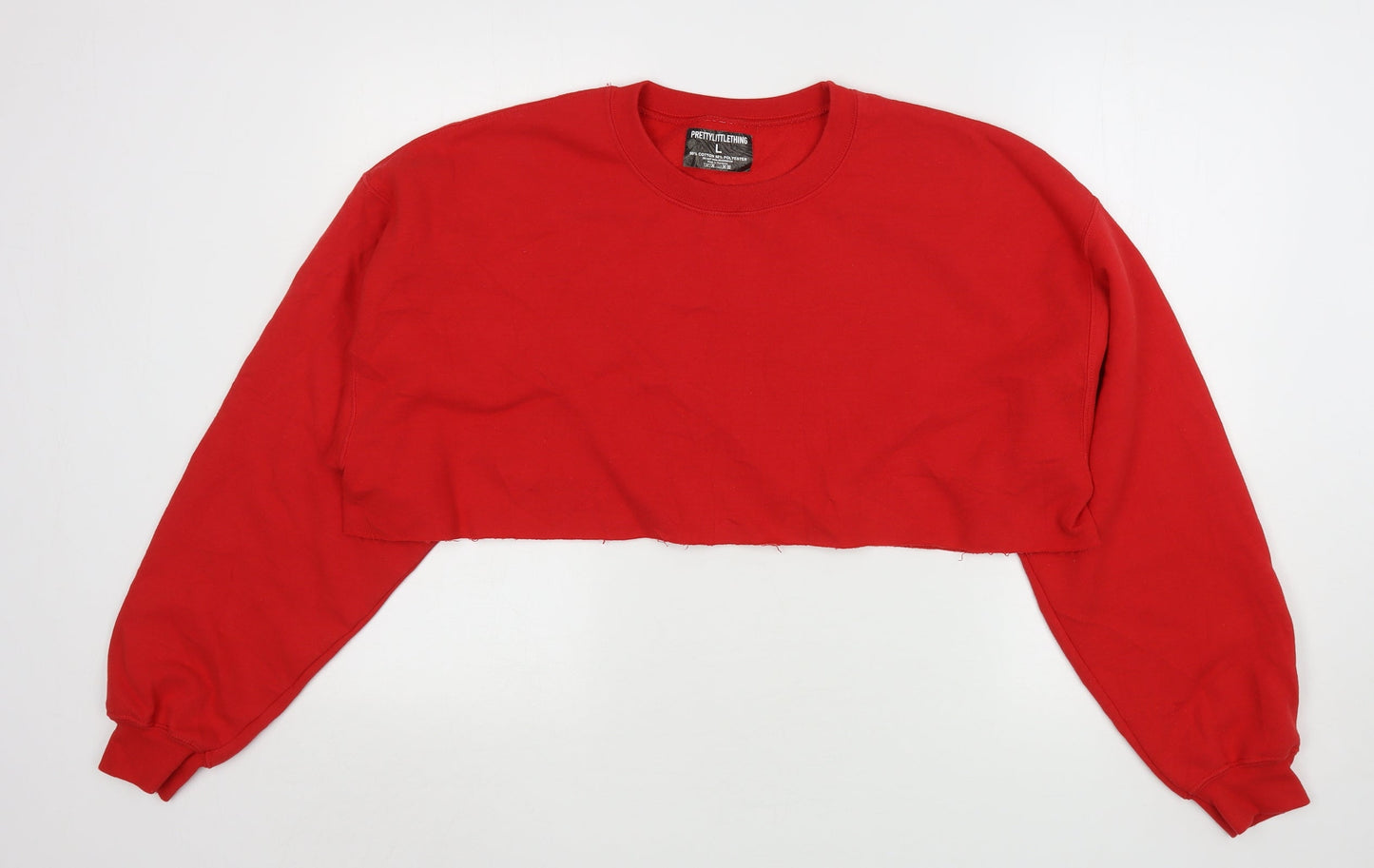 PRETTYLITTLETHING Womens Red  Cotton Pullover Sweatshirt Size L   - Cropped