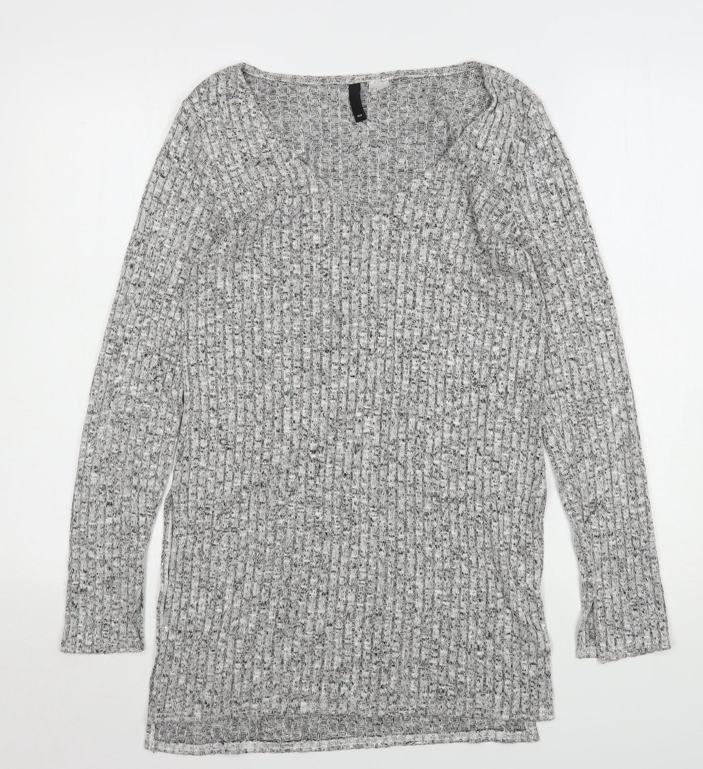 H&M Womens Grey V-Neck  Viscose Pullover Jumper Size S