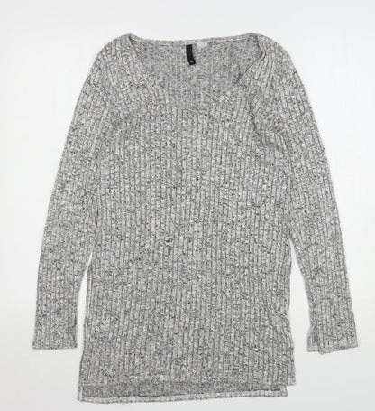 H&M Womens Grey V-Neck  Viscose Pullover Jumper Size S