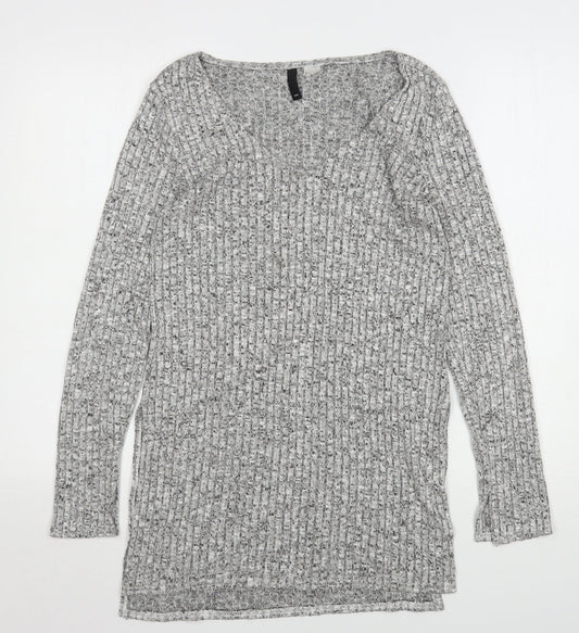 H&M Womens Grey V-Neck  Viscose Pullover Jumper Size S