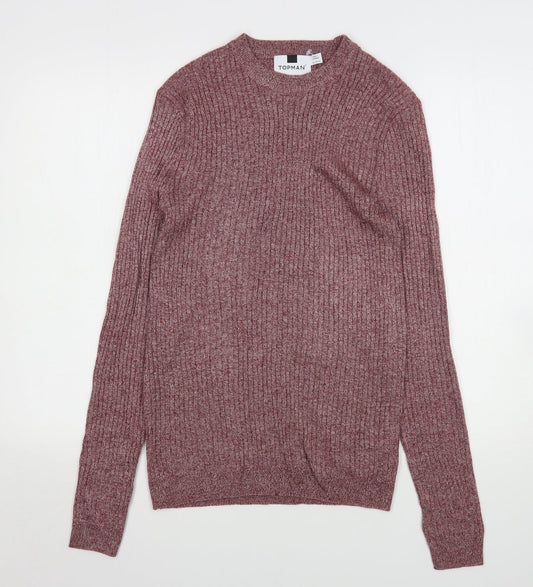 Topman Mens Red Round Neck  Acrylic Pullover Jumper Size L