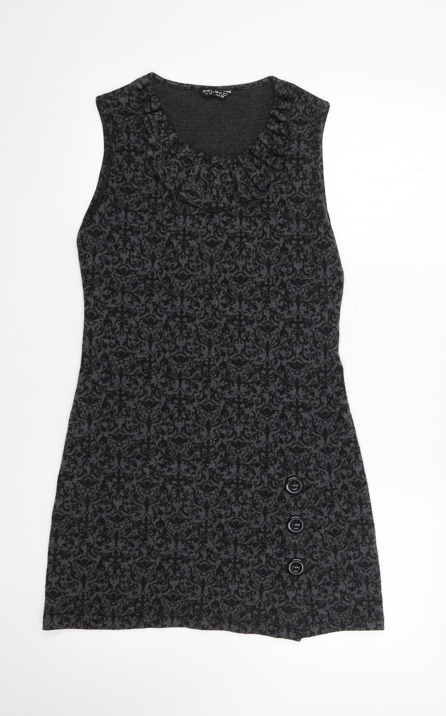Select Womens Grey Floral Polyester Bodycon  Size 10  Roll Neck Pullover