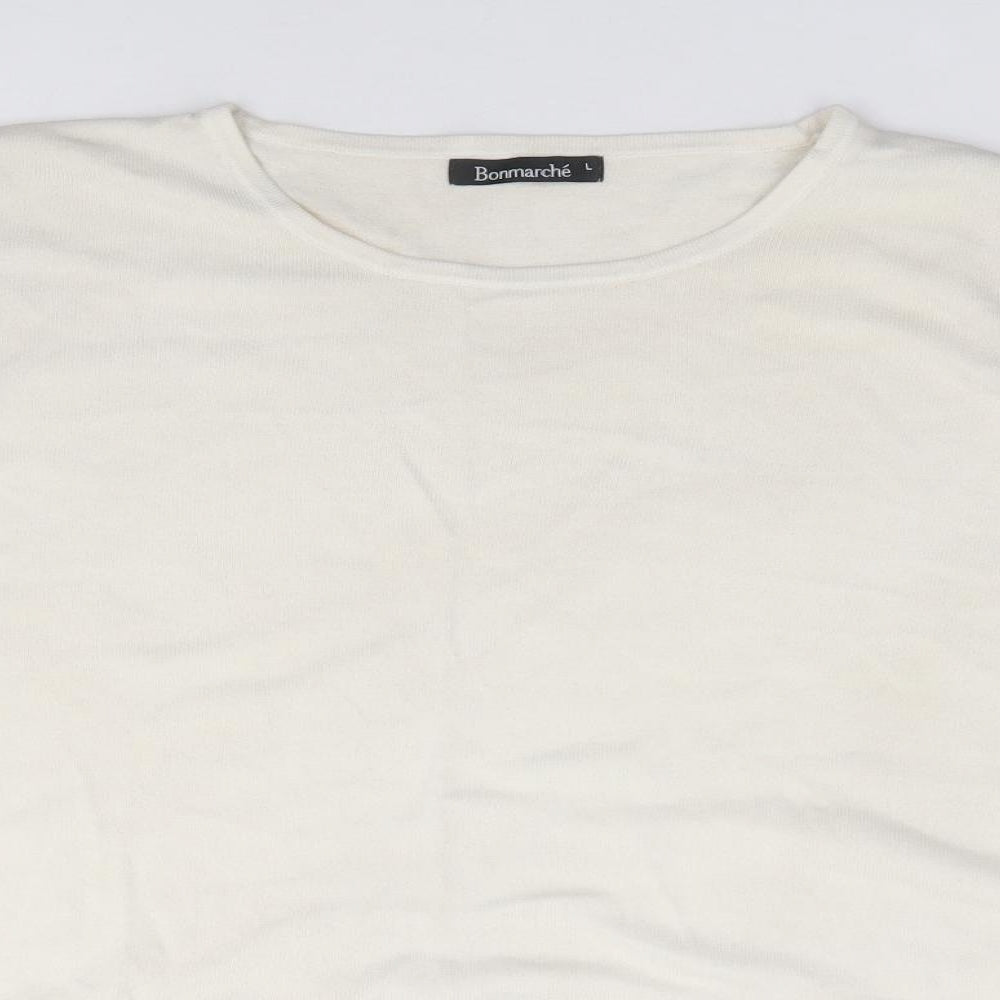 Bonmarché Womens Ivory Round Neck  Acrylic Pullover Jumper Size L
