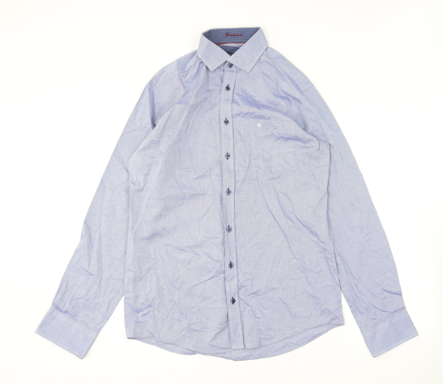 CASAMODA Mens Blue  Cotton  Button-Up Size L Collared