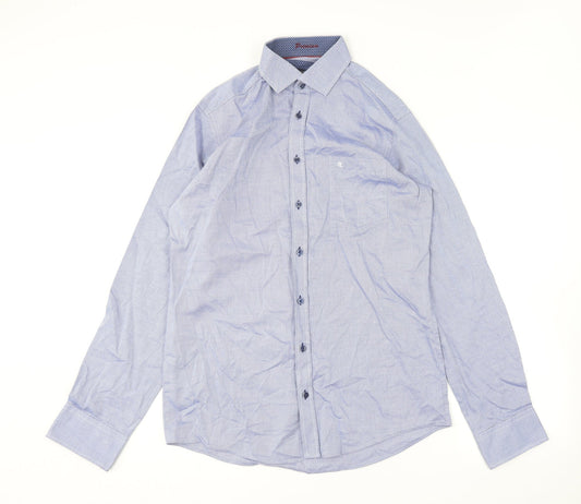 CASAMODA Mens Blue  Cotton  Button-Up Size L Collared