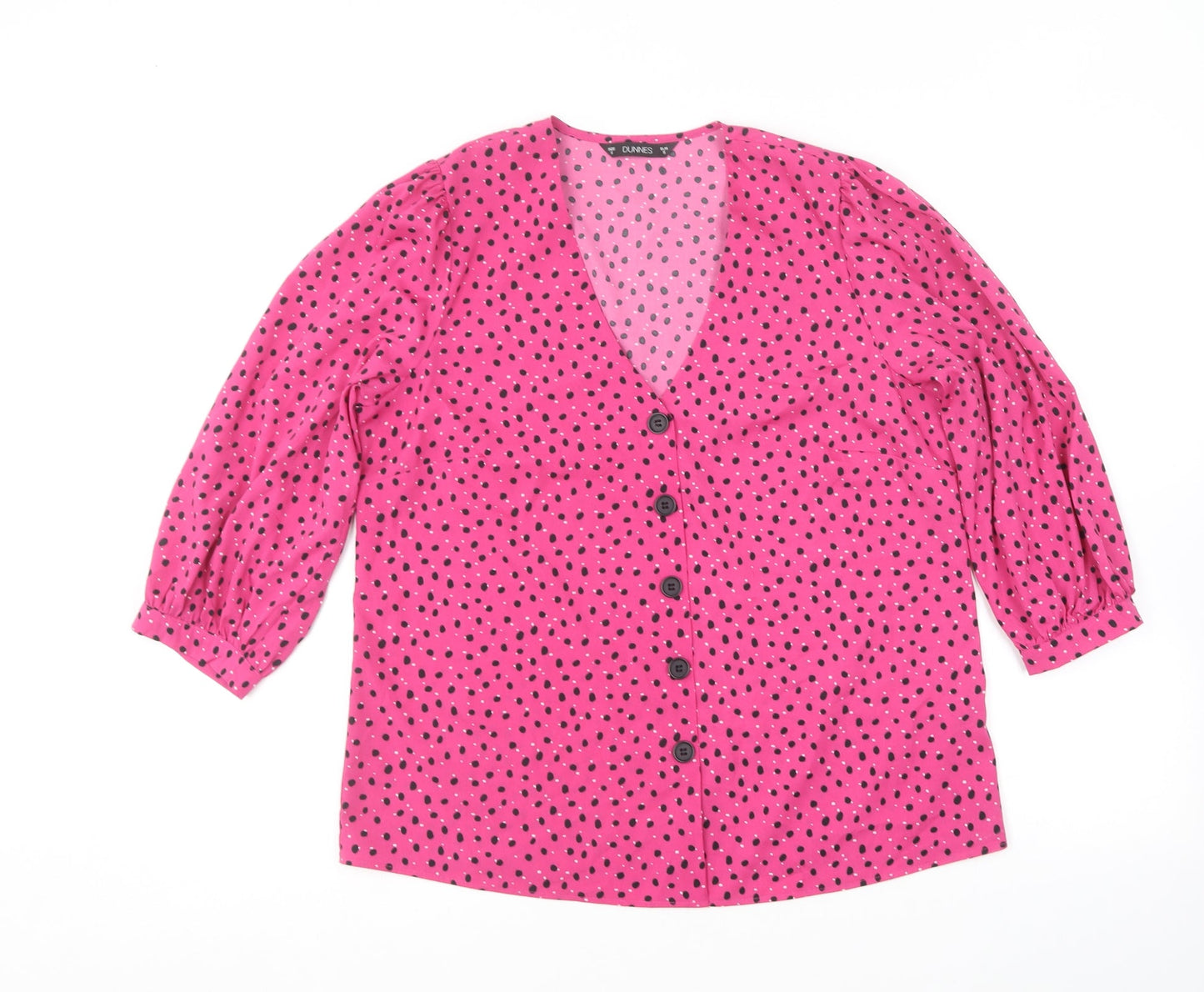 Dunnes Stores Womens Pink Polka Dot Polyester Basic Button-Up Size S V-Neck