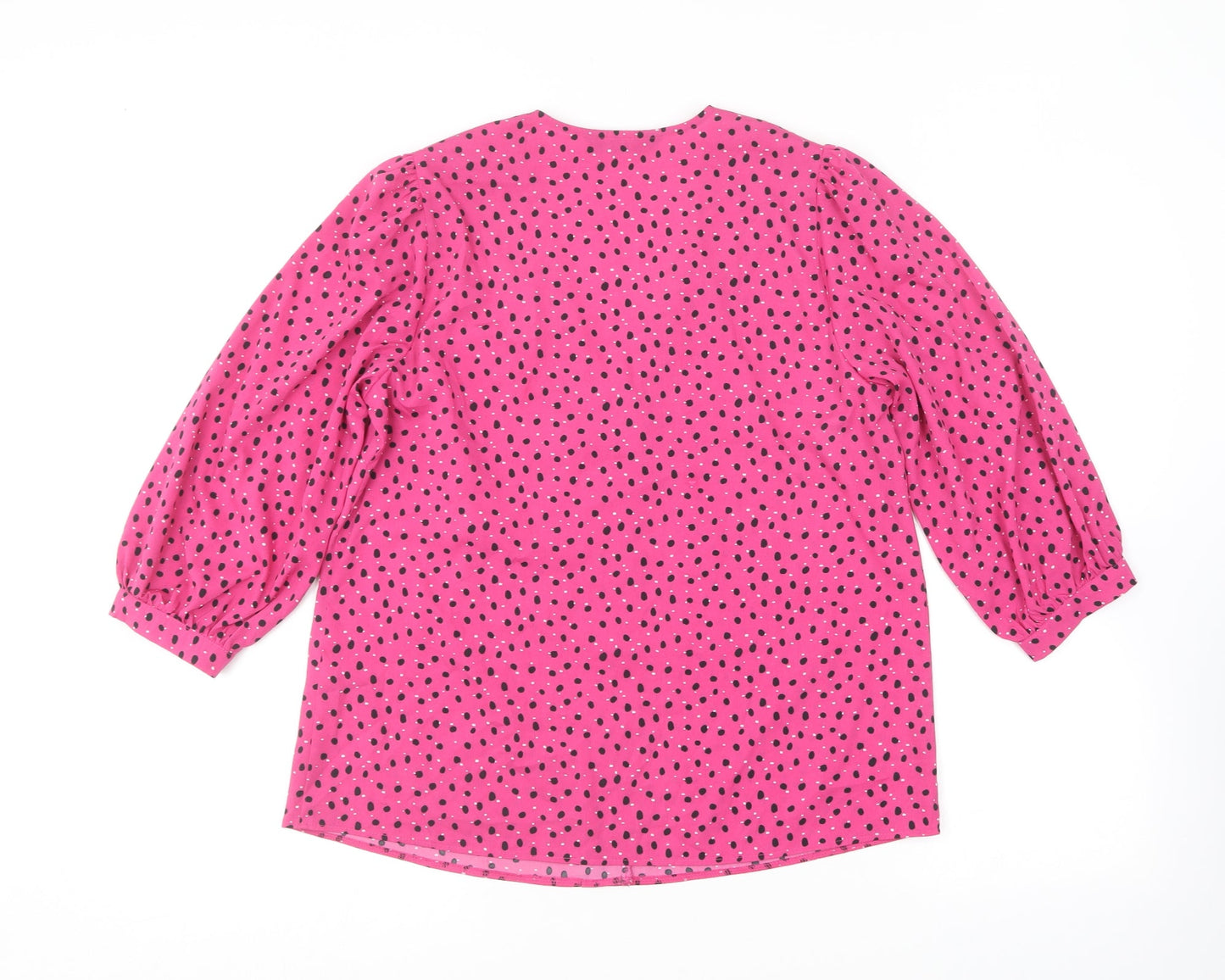 Dunnes Stores Womens Pink Polka Dot Polyester Basic Button-Up Size S V-Neck