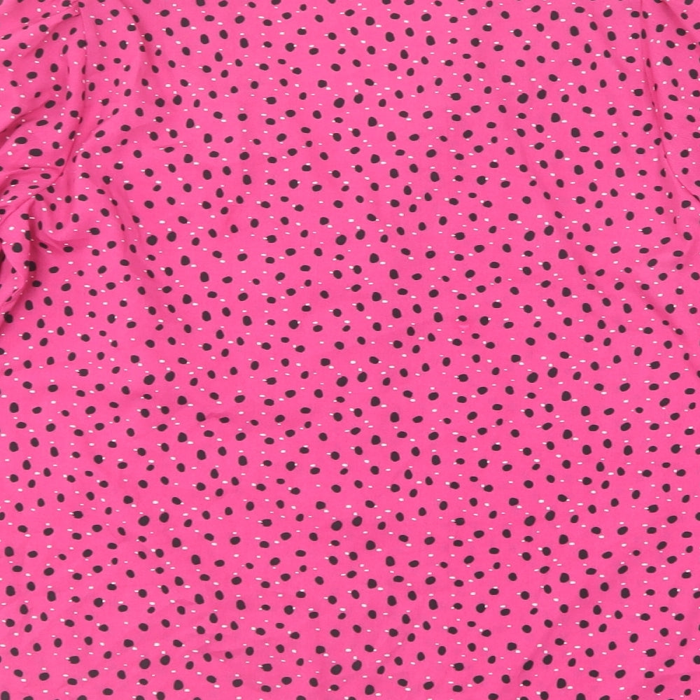 Dunnes Stores Womens Pink Polka Dot Polyester Basic Button-Up Size S V-Neck