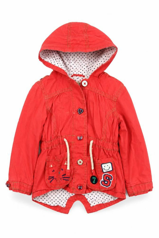 Next Girls Red Polka Dot  Parka Coat Size 2-3 Years  Button