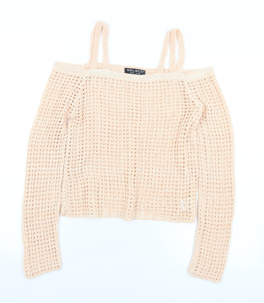 Select Womens Pink Square Neck  Acrylic Pullover Jumper Size 12