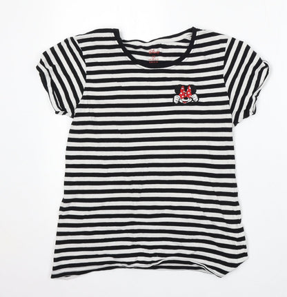 Preloved Primark Womens White Striped Cotton Basic T-Shirt Size XS Round Neck - Front