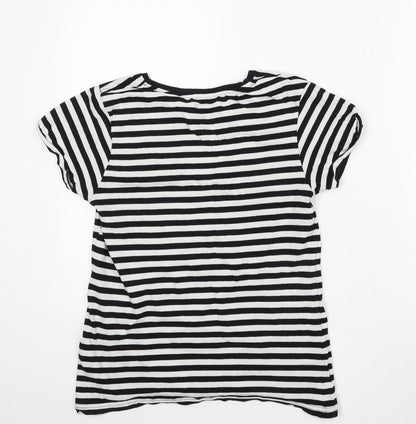 Preloved Primark Womens White Striped Cotton Basic T-Shirt Size XS Round Neck - Back