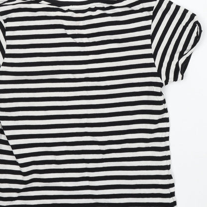 Preloved Primark Womens White Striped Cotton Basic T-Shirt Size XS Round Neck - Label