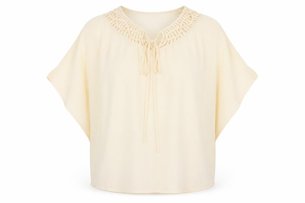 Warehouse Womens Beige  Polyester Basic Blouse Size 10 Round Neck
