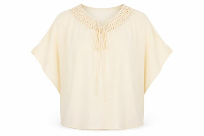 Warehouse Womens Beige  Polyester Basic Blouse Size 10 Round Neck