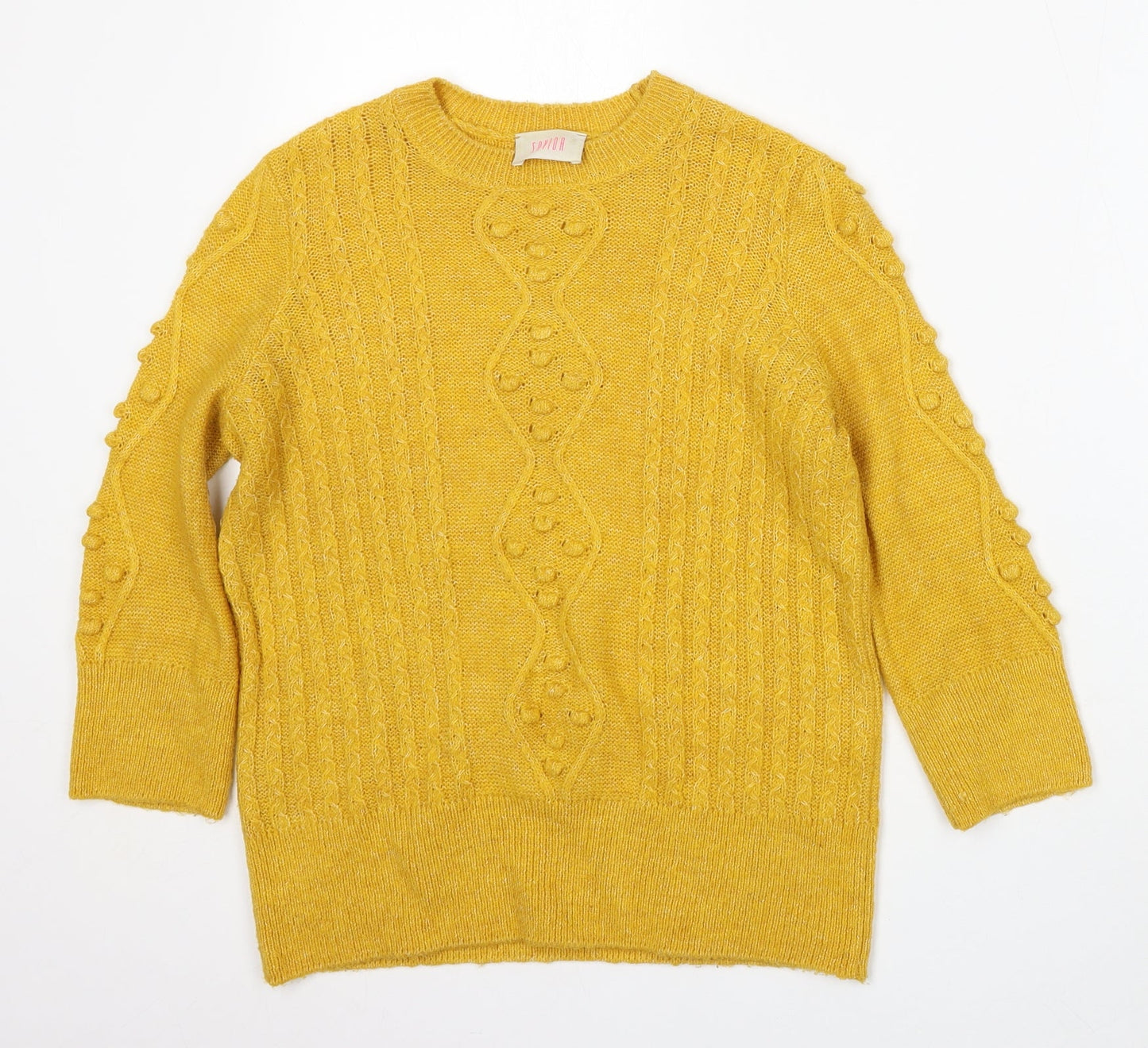 Savior Womens Yellow Round Neck  Polyester Pullover Jumper Size XS