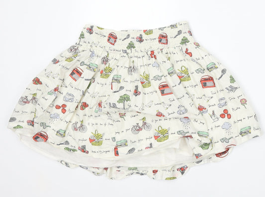 Johnnie Girls White Geometric Cotton Skater Skirt Size 11-12 Years  Regular