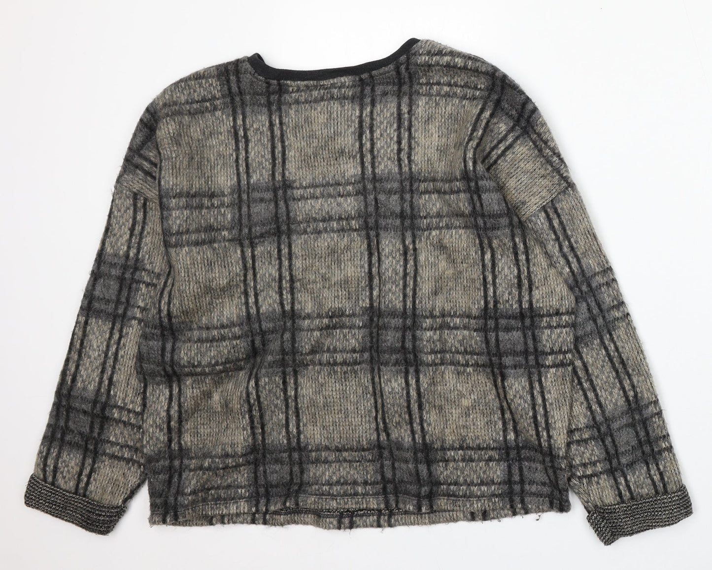 Topshop Womens Beige Round Neck Check Acrylic Pullover Jumper Size 14