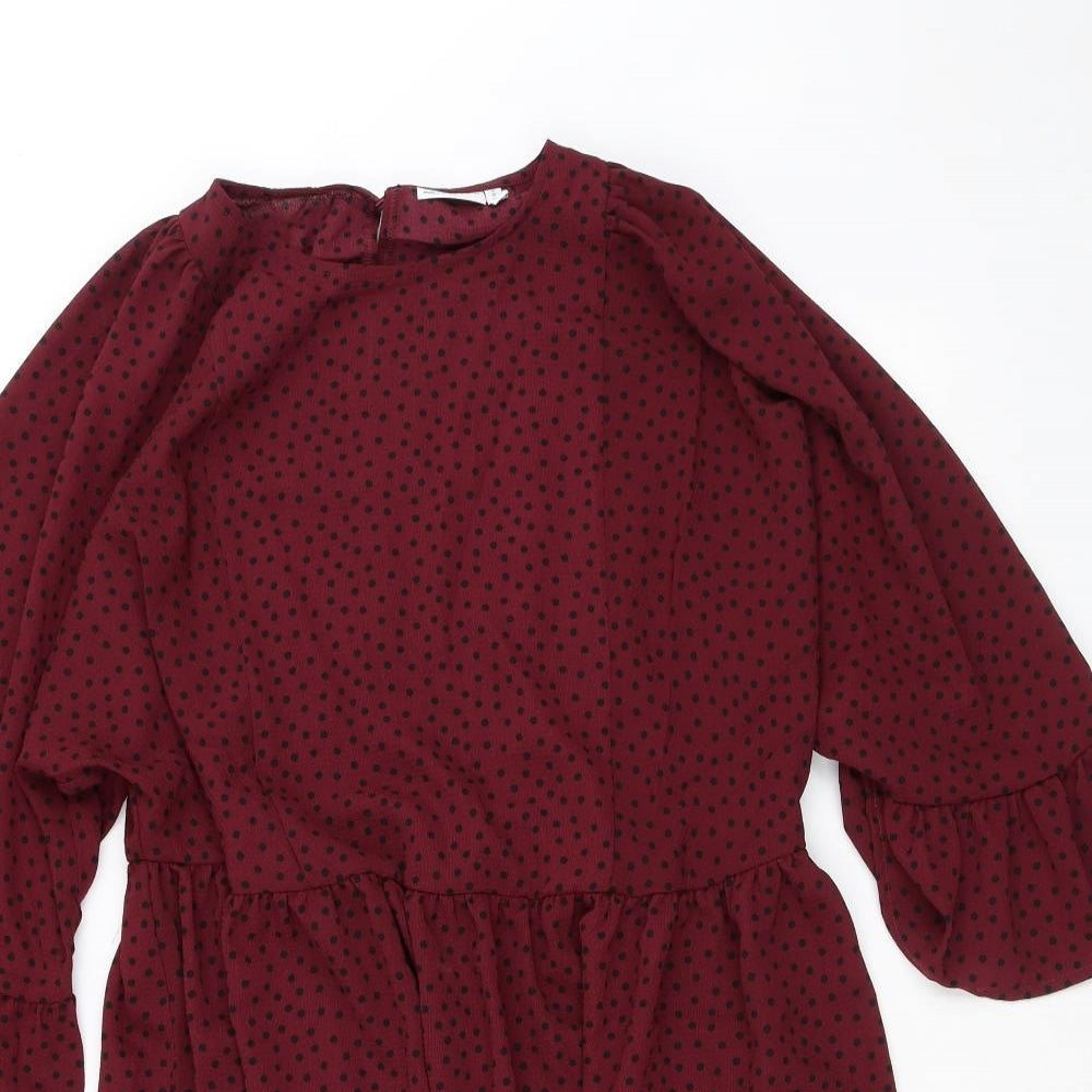 ASOS Womens Red Polka Dot Polyester A-Line  Size 12  Round Neck