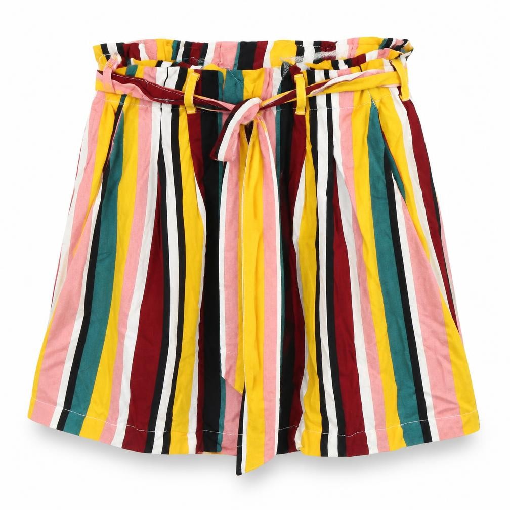 Primark Womens Multicoloured Striped Viscose Paperbag Shorts Size 8 L5 in Regular Tie