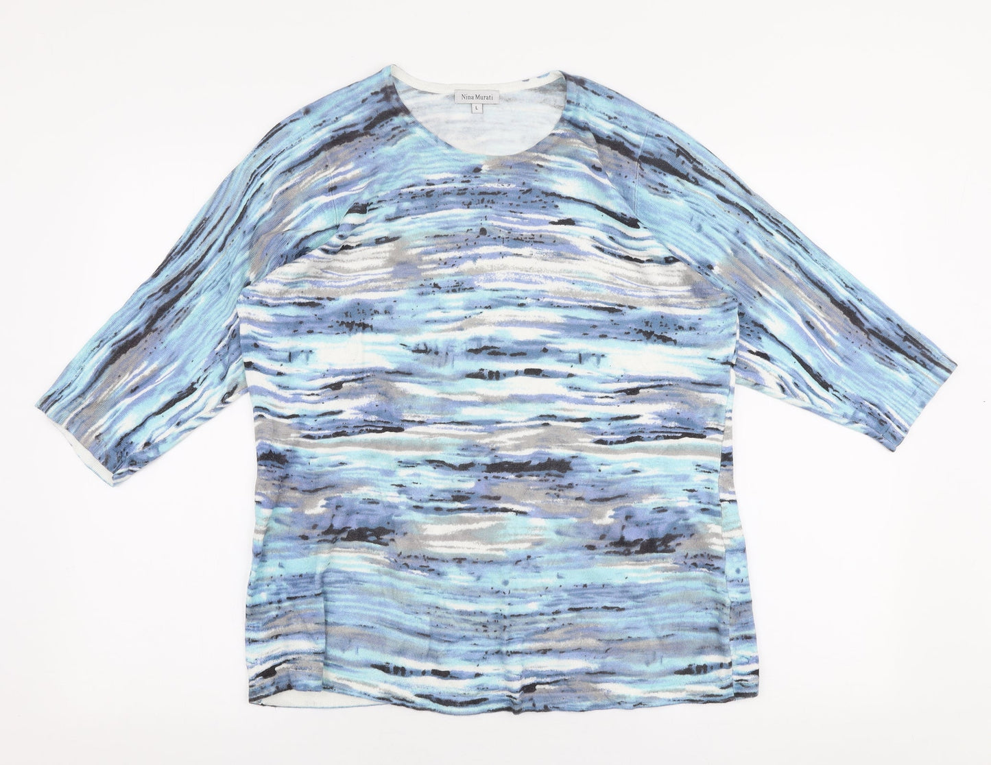 Nina Murati Womens Blue Round Neck  Viscose Pullover Jumper Size L