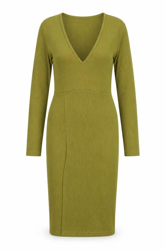 PRETTYLITTLETHING Womens Green  Polyester Bodycon  Size 8  V-Neck Pullover