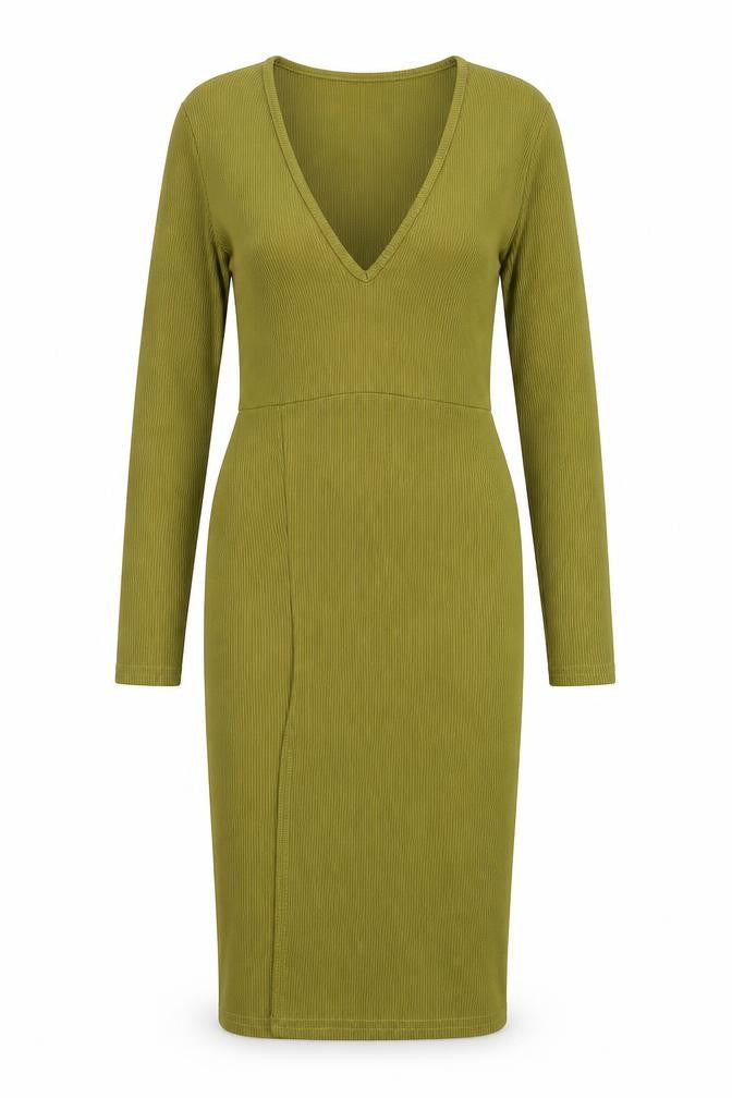 PRETTYLITTLETHING Womens Green  Polyester Bodycon  Size 8  V-Neck Pullover
