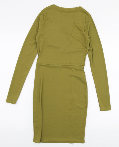 PRETTYLITTLETHING Womens Green  Polyester Bodycon  Size 8  V-Neck Pullover