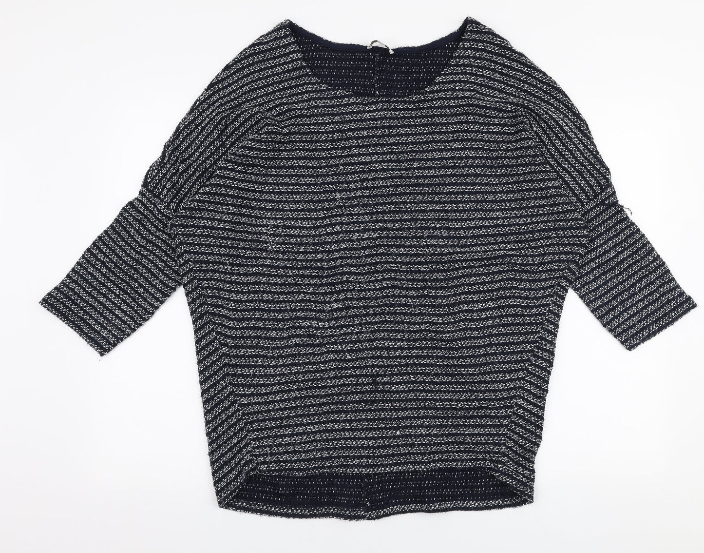 Apricot Womens Blue V-Neck Striped Acrylic Pullover Jumper Size S