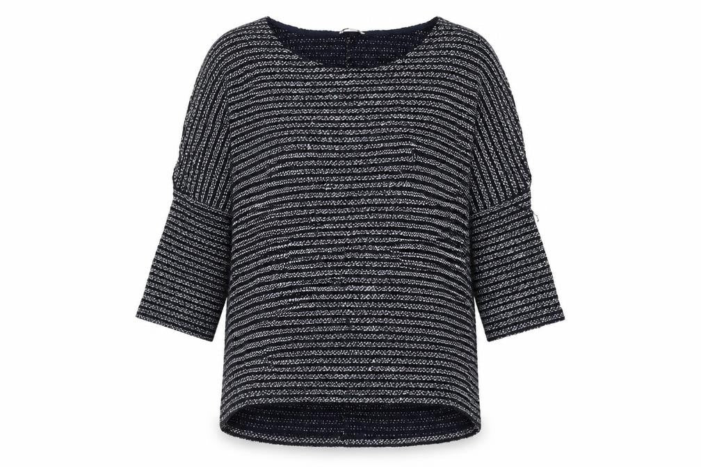 Apricot Womens Blue V-Neck Striped Acrylic Pullover Jumper Size S