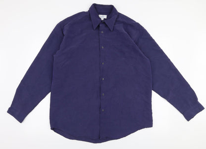 F&F Mens Blue  Polyester  Button-Up Size M Collared Button