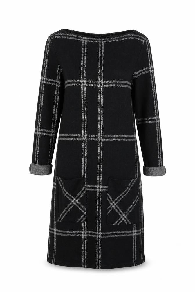 Atmosphere Womens Black Plaid Polyester A-Line  Size 6  Round Neck Pullover