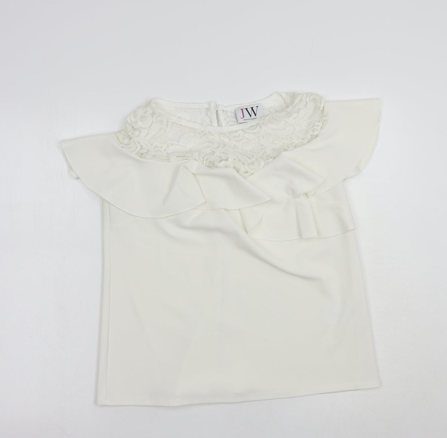 Jessica Wright Womens White  Polyester Basic Blouse Size 12 Round Neck - Lace Detail