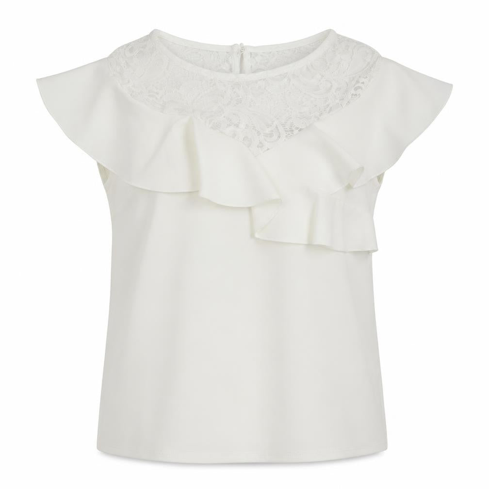 Jessica Wright Womens White  Polyester Basic Blouse Size 12 Round Neck - Lace Detail